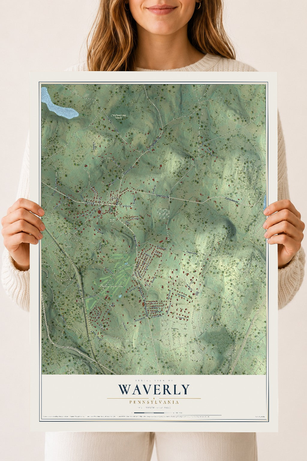 Map of Waverly, Pennsylvania, 18 x 24 inch unframed archival matte print