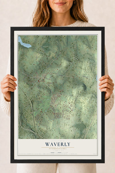 Map of Waverly, Pennsylvania, 18 x 24 inch print in a black wood frame