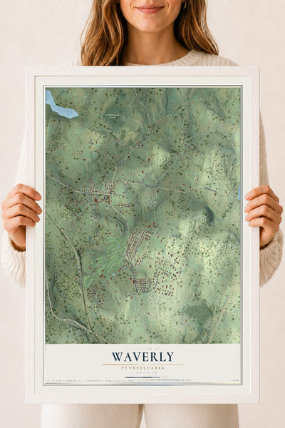 Map of Waverly, Pennsylvania, 18 x 24 inch print in a white wood frame