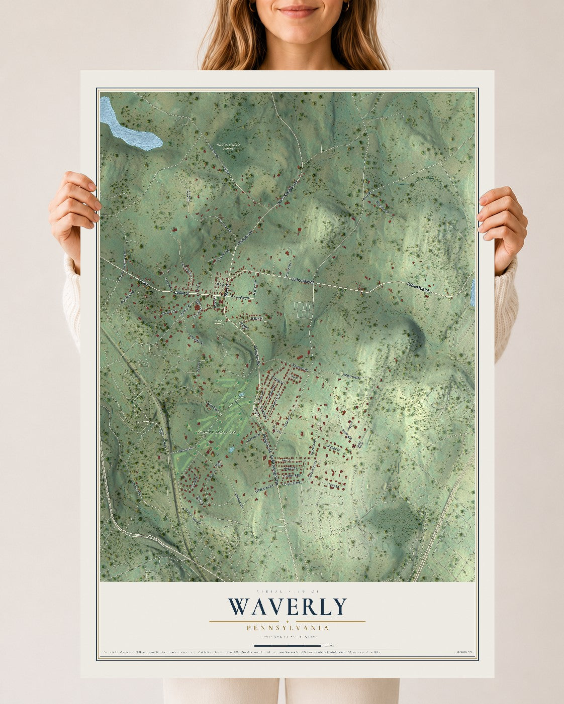 Map of Waverly, Pennsylvania, 24 x 36 inch unframed archival matte print