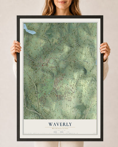 Map of Waverly, Pennsylvania, 24 x 36 inch print in a black wood frame