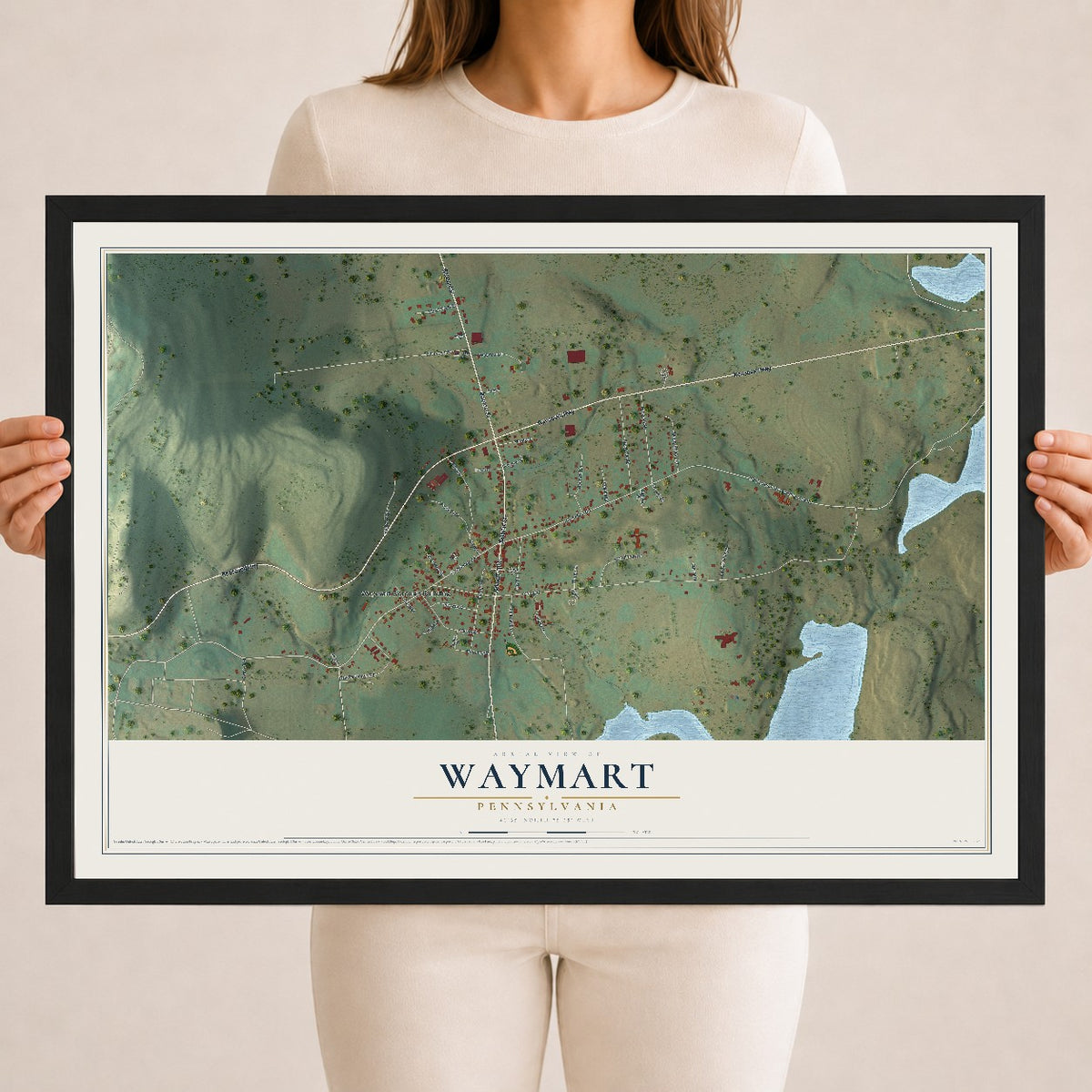 Map of Waymart, Pennsylvania, 18 x 24 inch print in a black wood frame