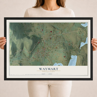 Map of Waymart, Pennsylvania, 18 x 24 inch print in a black wood frame