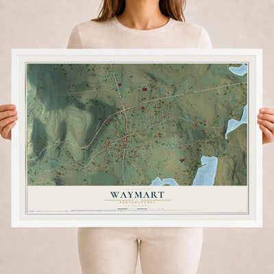 Map of Waymart, Pennsylvania, 18 x 24 inch print in a white wood frame