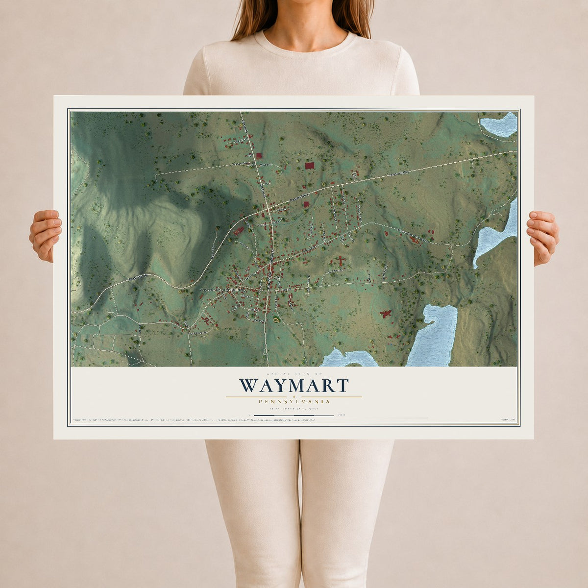 Map of Waymart, Pennsylvania, 24 x 36 inch unframed archival matte print