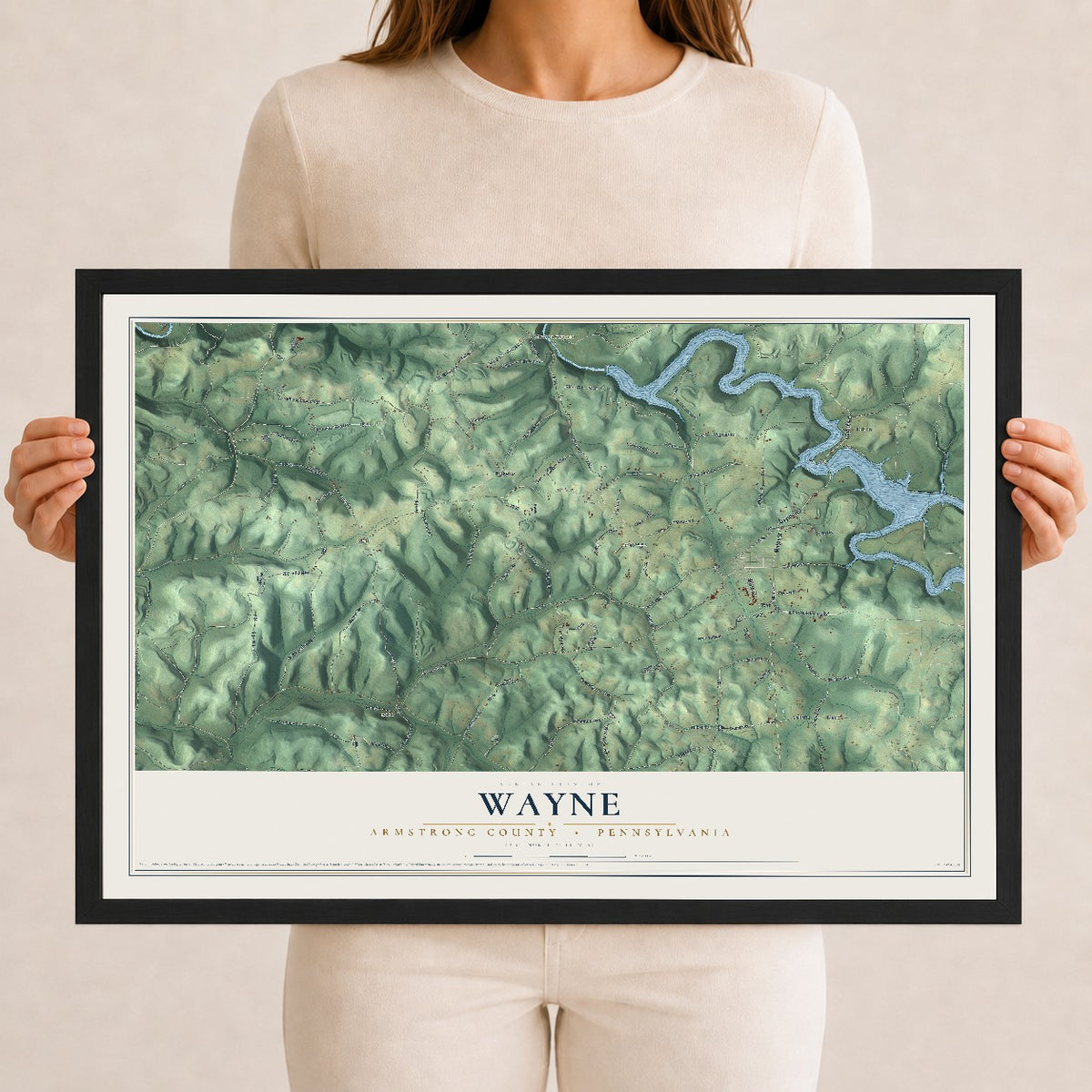 Map of Wayne, Armstrong County, Pennsylvania, 12 x 18 inch print in a black wood frame