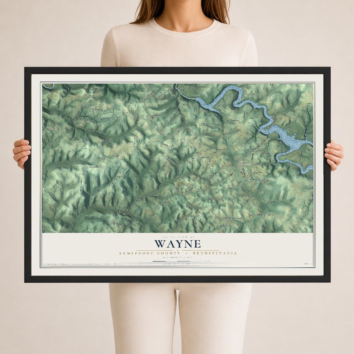 Map of Wayne, Armstrong County, Pennsylvania, 24 x 36 inch print in a black wood frame
