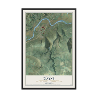 Map of Wayne, Clinton County, Pennsylvania, 12 x 18 inch print in a black wood frame