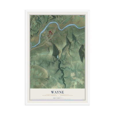 Map of Wayne, Clinton County, Pennsylvania, 12 x 18 inch print in a white wood frame