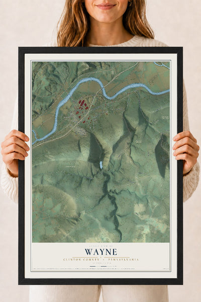 Map of Wayne, Clinton County, Pennsylvania, 18 x 24 inch print in a black wood frame