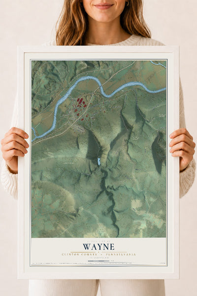 Map of Wayne, Clinton County, Pennsylvania, 18 x 24 inch print in a white wood frame
