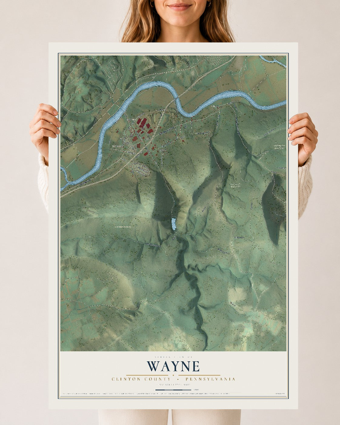 Map of Wayne, Clinton County, Pennsylvania, 24 x 36 inch unframed archival matte print