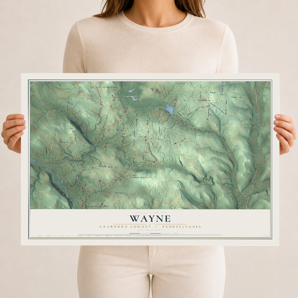 Map of Wayne, Crawford County, Pennsylvania, 12 x 18 inch unframed archival matte print