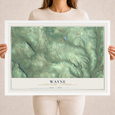 Map of Wayne, Crawford County, Pennsylvania, 18 x 24 inch print in a white wood frame