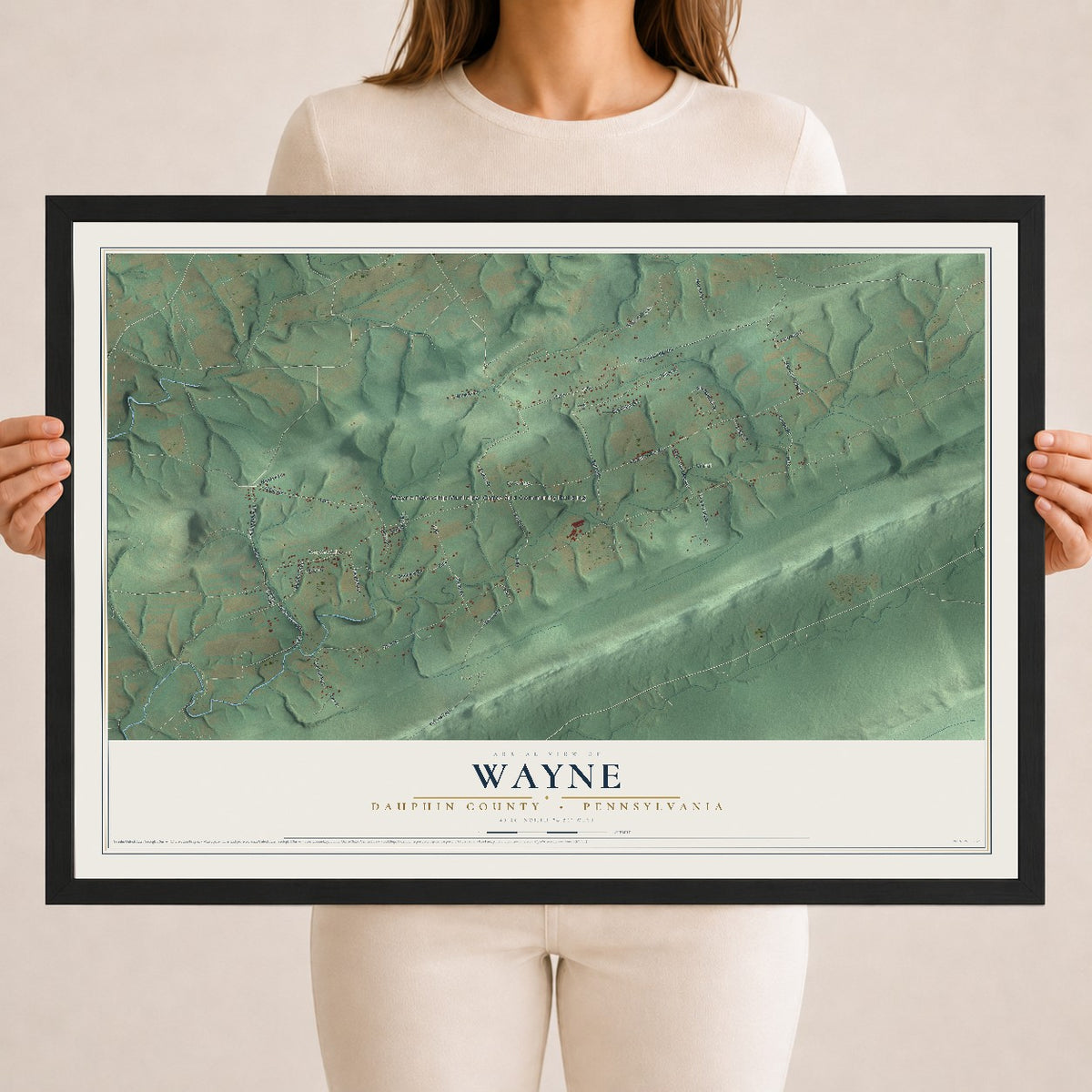 Map of Wayne, Dauphin County, Pennsylvania, 18 x 24 inch print in a black wood frame