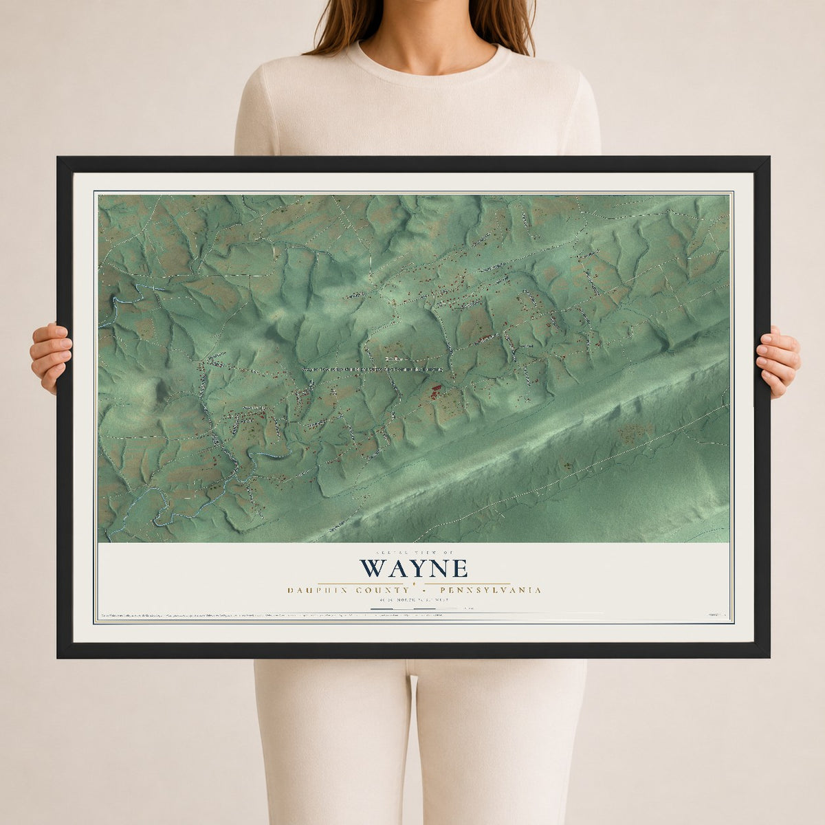 Map of Wayne, Dauphin County, Pennsylvania, 24 x 36 inch print in a black wood frame