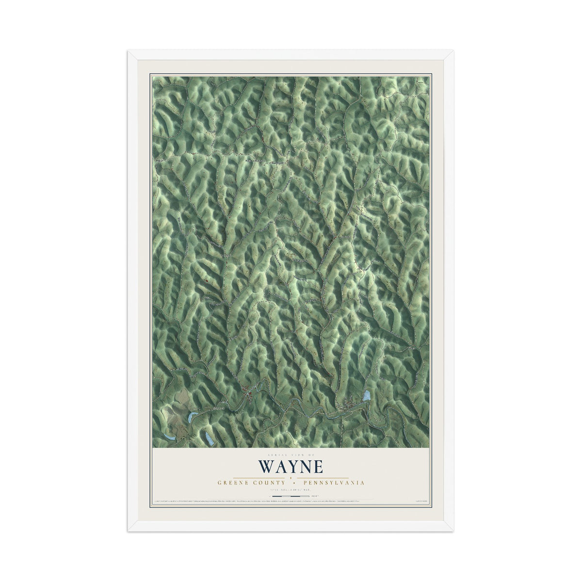 Map of Wayne, Greene County, Pennsylvania, 12 x 18 inch print in a white wood frame