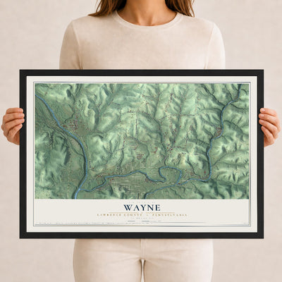 Map of Wayne, Lawrence County, Pennsylvania, 12 x 18 inch print in a black wood frame