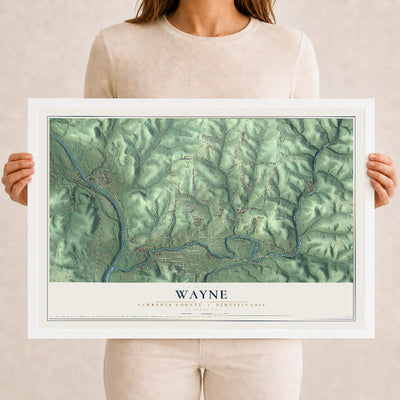 Map of Wayne, Lawrence County, Pennsylvania, 12 x 18 inch print in a white wood frame