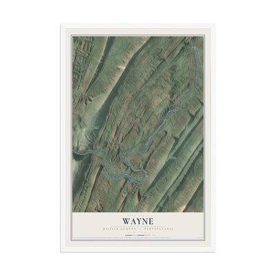 Map of Wayne, Mifflin County, Pennsylvania, 12 x 18 inch print in a white wood frame