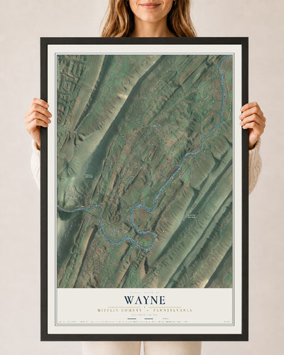 Map of Wayne, Mifflin County, Pennsylvania, 24 x 36 inch print in a black wood frame