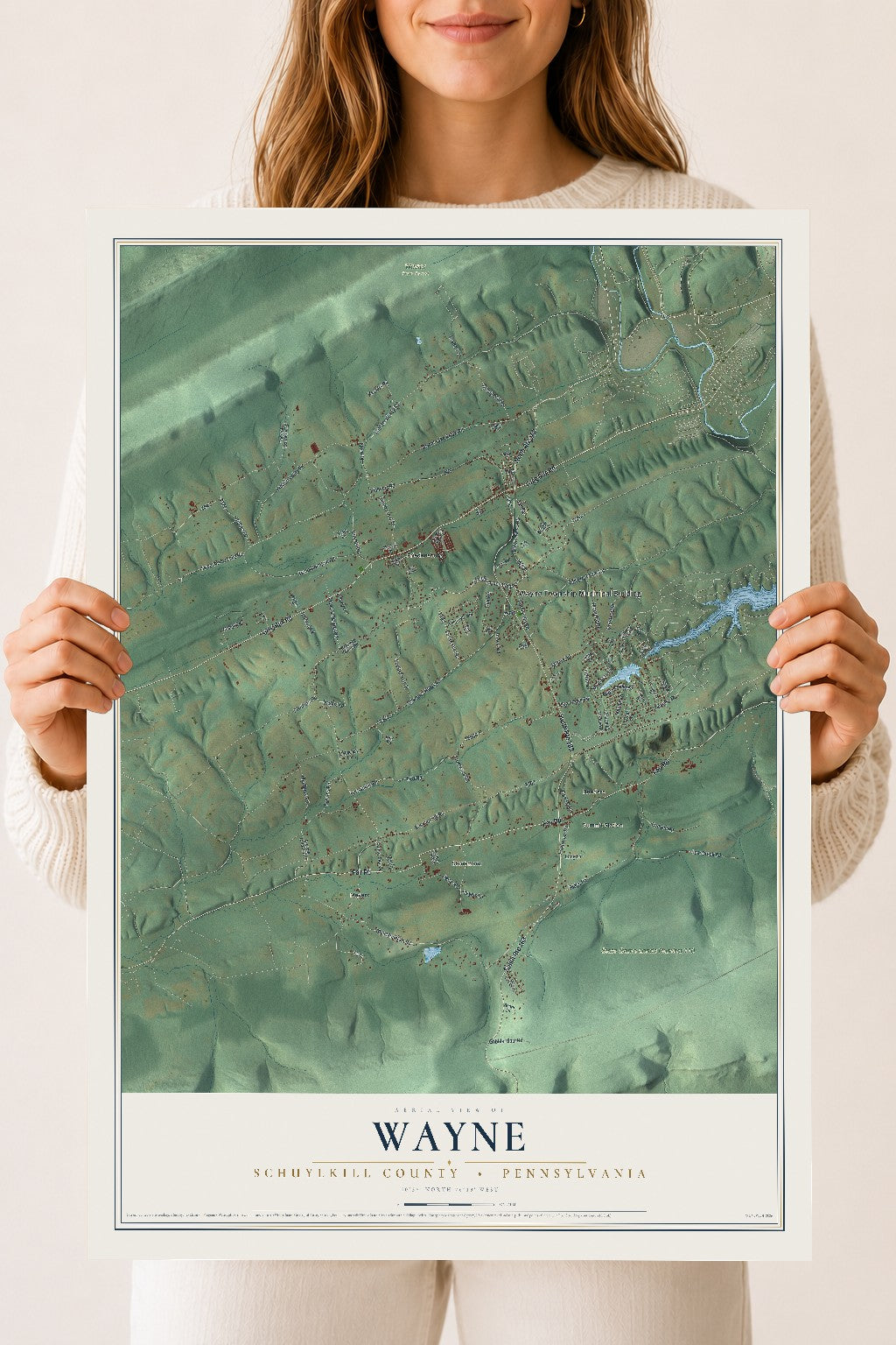 Map of Wayne, Schuylkill County, Pennsylvania, 18 x 24 inch unframed archival matte print
