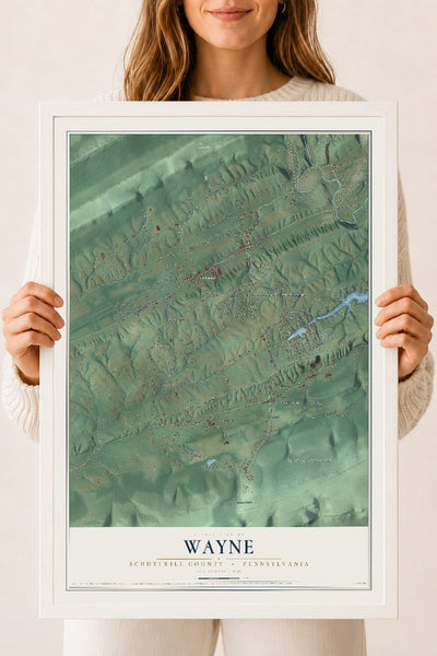 Map of Wayne, Schuylkill County, Pennsylvania, 18 x 24 inch print in a white wood frame
