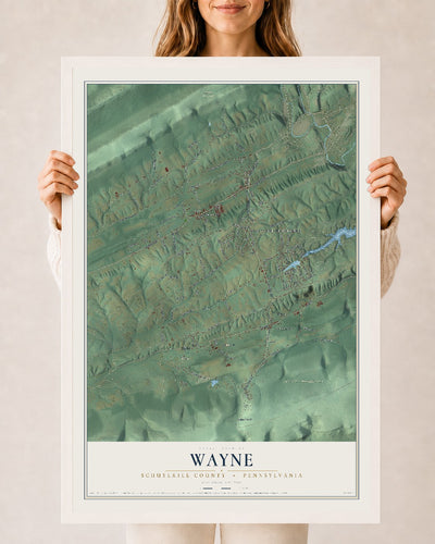 Map of Wayne, Schuylkill County, Pennsylvania, 24 x 36 inch print in a white wood frame