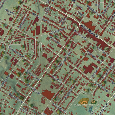 Close-up of the map of Waynesboro, Pennsylvania print showing street and building detail