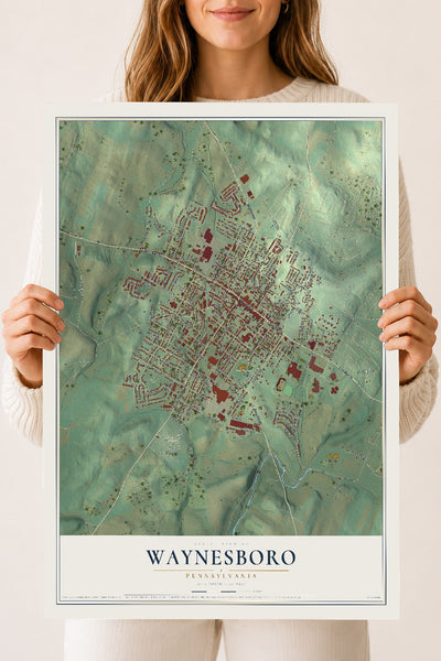 Map of Waynesboro, Pennsylvania, 18 x 24 inch unframed archival matte print