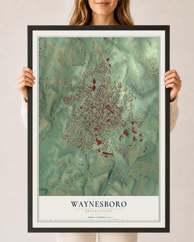Map of Waynesboro, Pennsylvania, 24 x 36 inch print in a black wood frame