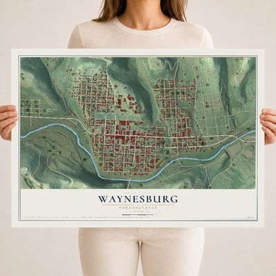 Map of Waynesburg, Pennsylvania, 18 x 24 inch unframed archival matte print