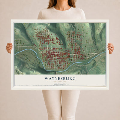 Map of Waynesburg, Pennsylvania, 24 x 36 inch unframed archival matte print