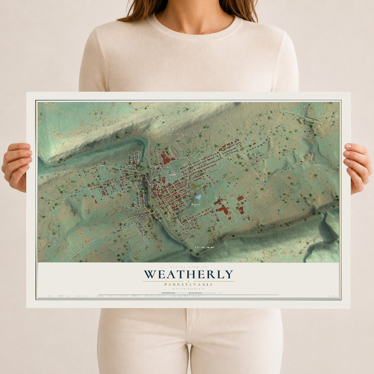 Map of Weatherly, Pennsylvania, 12 x 18 inch unframed archival matte print