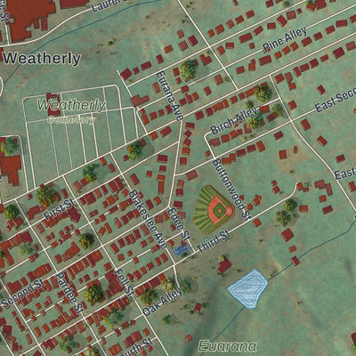 Close-up of the map of Weatherly, Pennsylvania print showing street and building detail