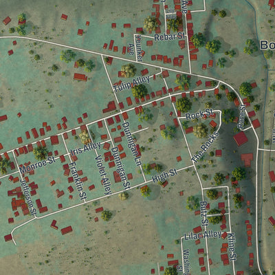 Second close-up of the map of Weatherly, Pennsylvania print showing more streets and buildings