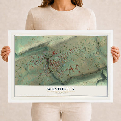 Map of Weatherly, Pennsylvania, 12 x 18 inch print in a white wood frame