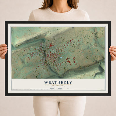Map of Weatherly, Pennsylvania, 18 x 24 inch print in a black wood frame