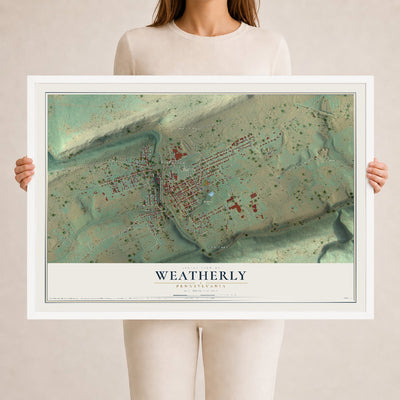 Map of Weatherly, Pennsylvania, 24 x 36 inch print in a white wood frame