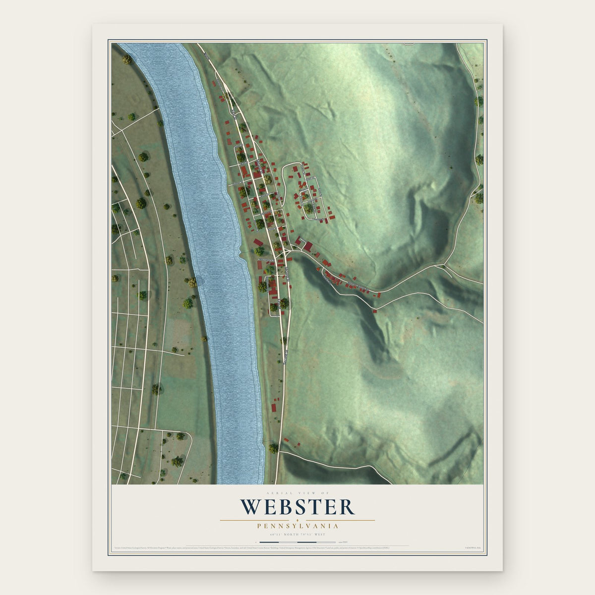 Webster, Pennsylvania map print, the full design