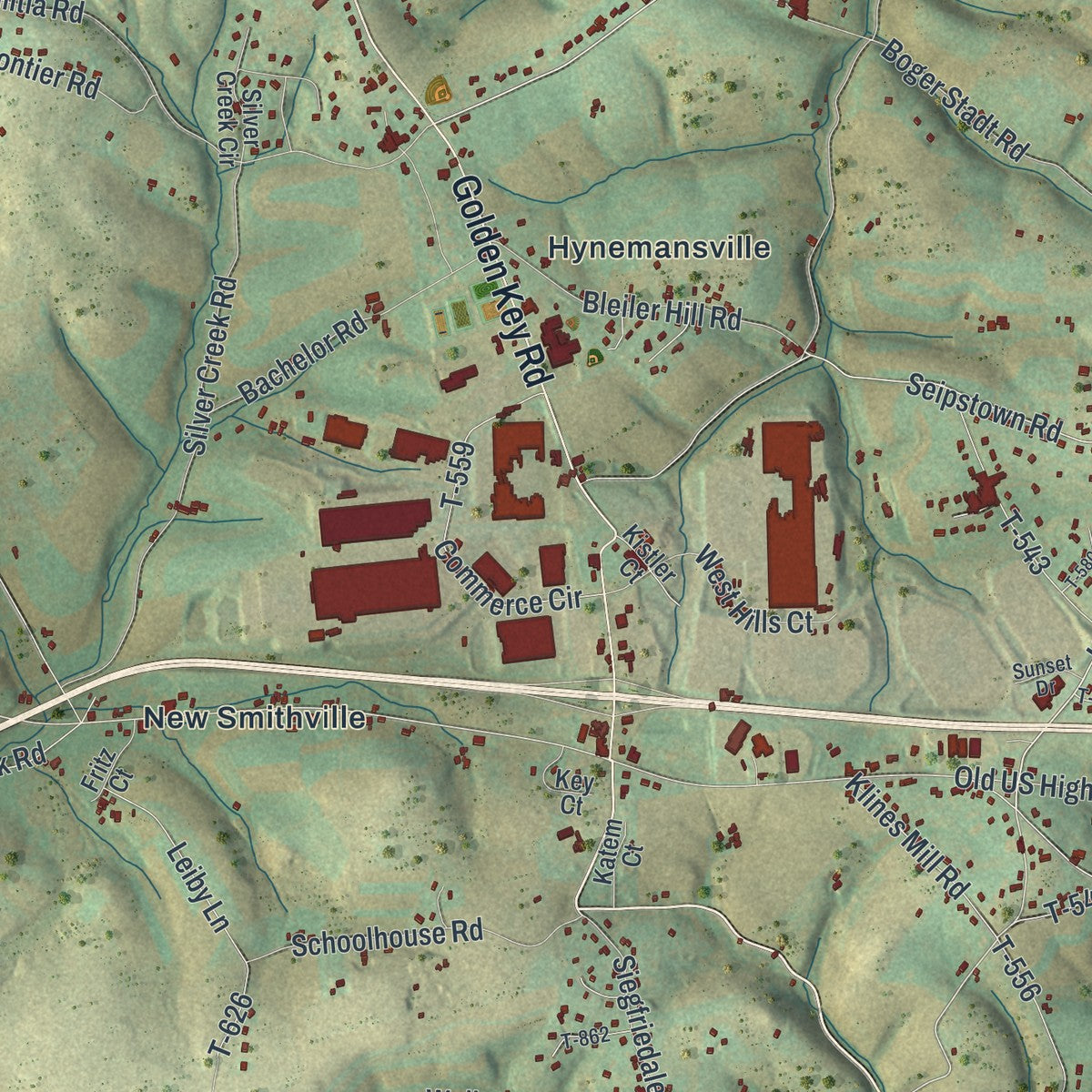 Close-up of the map of Weisenberg, Pennsylvania print showing street and building detail