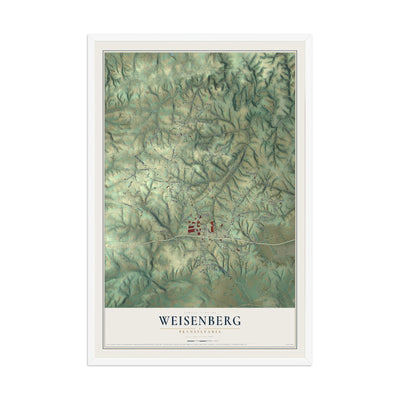 Map of Weisenberg, Pennsylvania, 12 x 18 inch print in a white wood frame