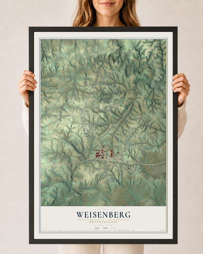 Map of Weisenberg, Pennsylvania, 24 x 36 inch print in a black wood frame