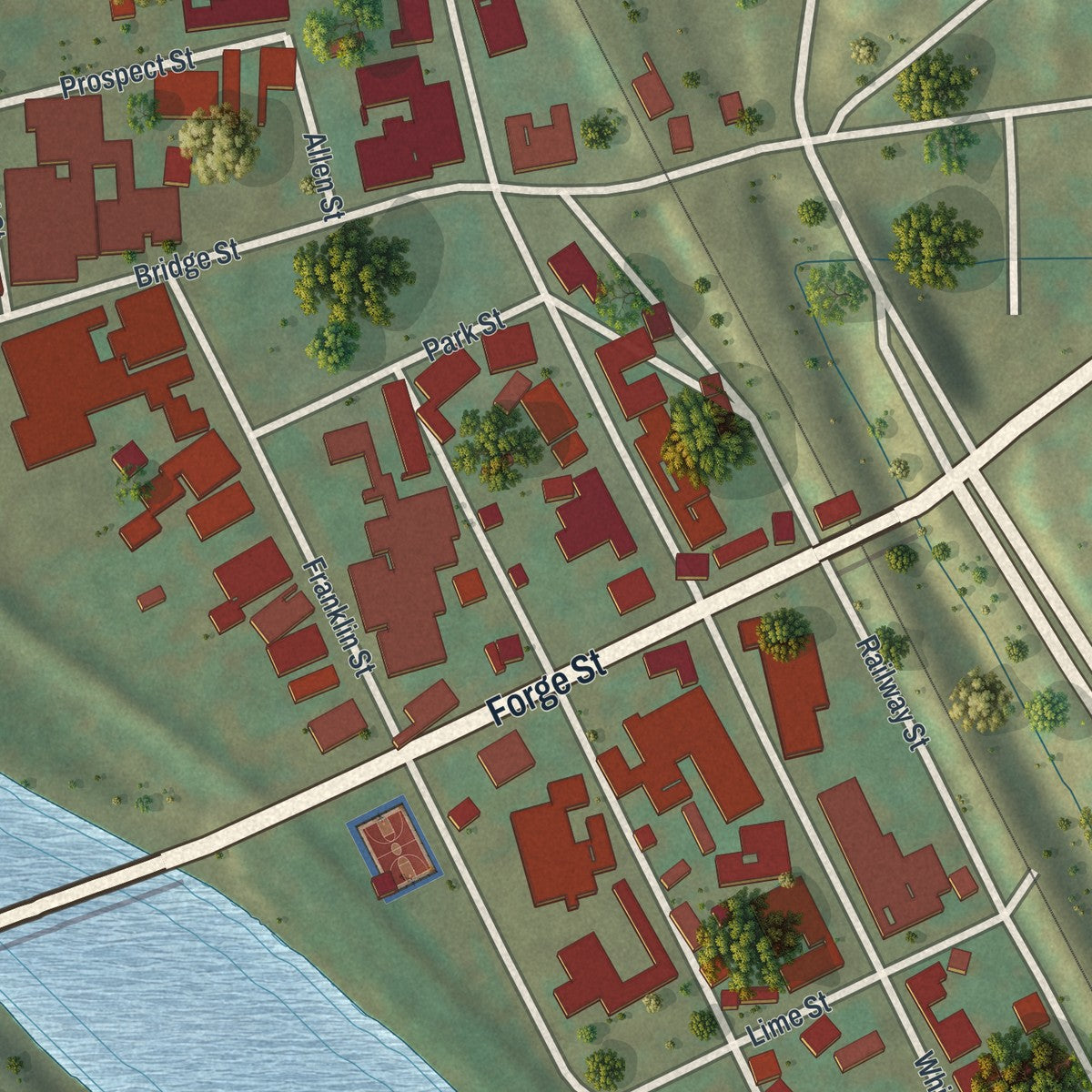 Close-up of the map of Weissport, Pennsylvania print showing street and building detail