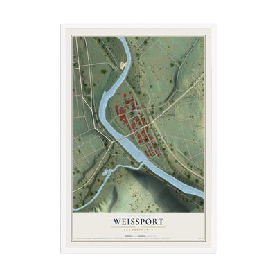 Map of Weissport, Pennsylvania, 12 x 18 inch print in a white wood frame