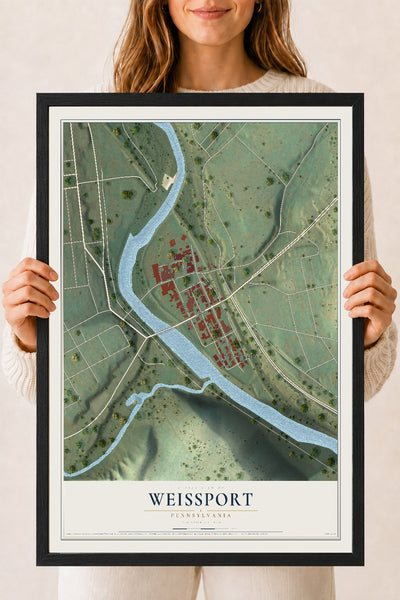 Map of Weissport, Pennsylvania, 18 x 24 inch print in a black wood frame