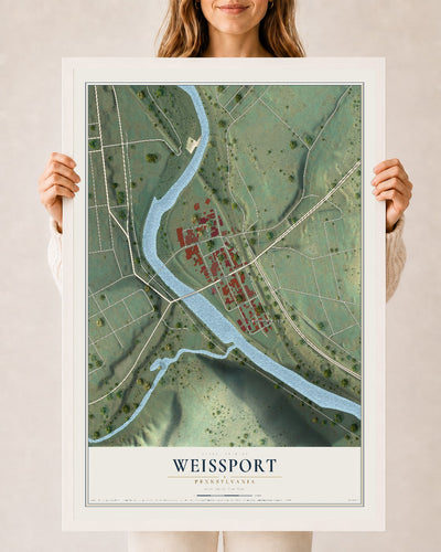 Map of Weissport, Pennsylvania, 24 x 36 inch print in a white wood frame