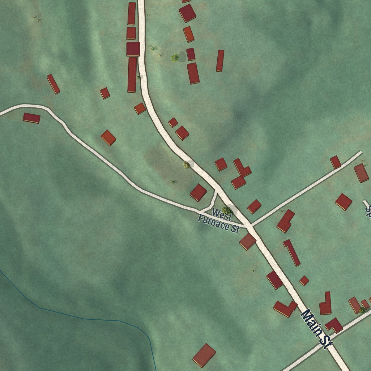 Second close-up of the map of Wellersburg, Pennsylvania print showing more streets and buildings