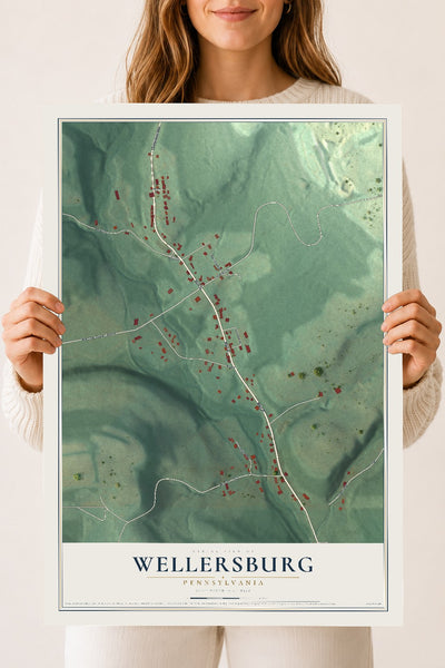 Map of Wellersburg, Pennsylvania, 18 x 24 inch unframed archival matte print