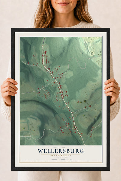 Map of Wellersburg, Pennsylvania, 18 x 24 inch print in a black wood frame